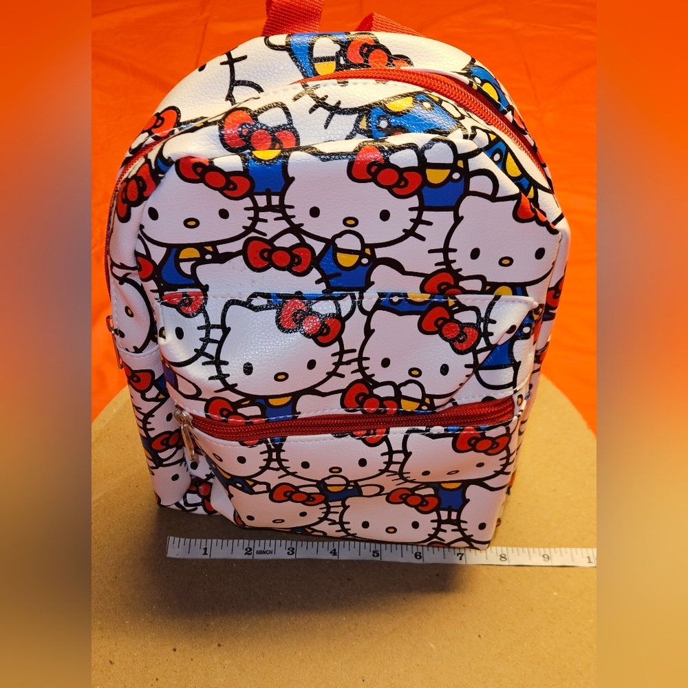 Hello Kitty Mini Backpack Approx 12"×8" New w/Tags White & Blue w/Red Bows